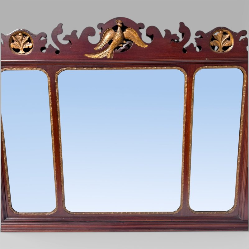 Antique 19th Century Chippendale Style Carved Mahogany & Gilt Wall Mirror - Image 4